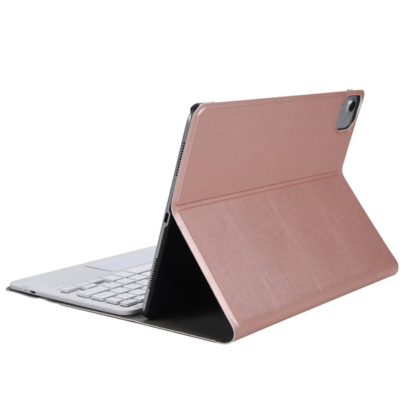 A11-A 2 in 1 Removable Bluetooth Keyboard + Protective Leather Tablet Case with Touchpad & Holder for iPad Pro 11 2022 / 2021 / Air 5 / Air 4(Rose Gold)
