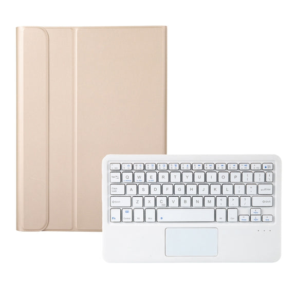 AK10-A 2 in 1 Detachable Bluetooth Keyboard + Lambskin Texture TPU Protective Leather Tablet Case with Touchpad & Holder for Lenovo Qitian K10 TB-X6C6X(Gold)
