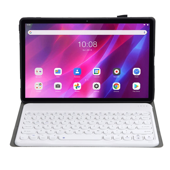 YAK10 2 in 1 Detachable Round Keycap Bluetooth Keyboard + Lambskin Texture TPU Protective Leather Tablet Case with Holder for Lenovo Qitian K10 TB-X6C6X(Gold)