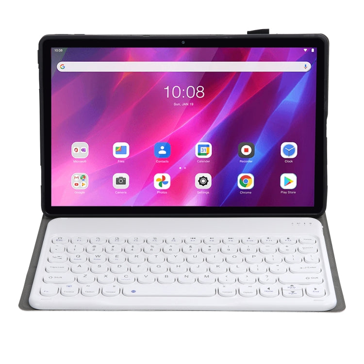 YAK10 2 in 1 Detachable Round Keycap Bluetooth Keyboard + Lambskin Texture TPU Protective Leather Tablet Case with Holder for Lenovo Qitian K10 TB-X6C6X(Rose Gold)