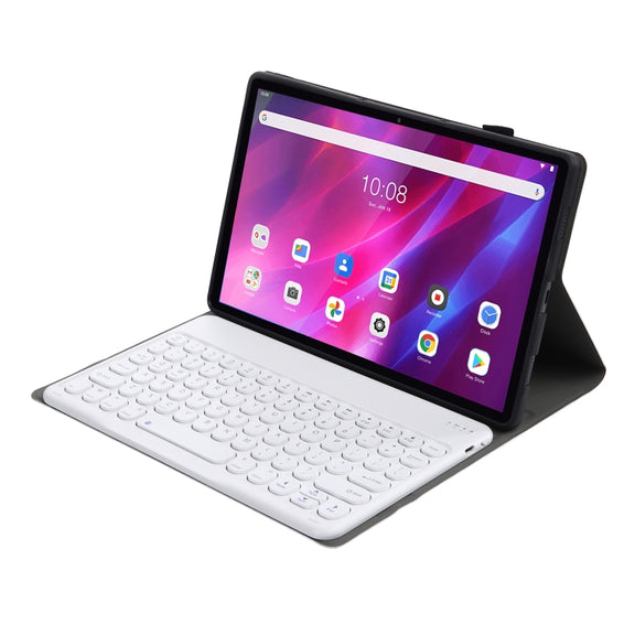 YAK10 2 in 1 Detachable Round Keycap Bluetooth Keyboard + Lambskin Texture TPU Protective Leather Tablet Case with Holder for Lenovo Qitian K10 TB-X6C6X(Rose Gold)