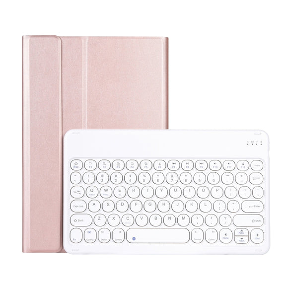 YAK10 2 in 1 Detachable Round Keycap Bluetooth Keyboard + Lambskin Texture TPU Protective Leather Tablet Case with Holder for Lenovo Qitian K10 TB-X6C6X(Rose Gold)