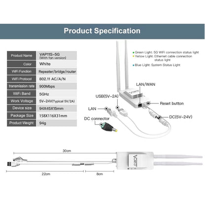 VONETS VAP11S-5G Mini Wireless Bridge 900Mbp WiFi Repeater with 2 Antennas & Fan (White) - free shipping - PMC Jewellery - Order now!