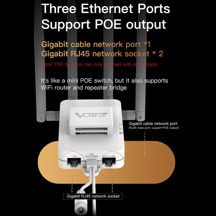 VONETS VAR600-H 600Mbps Wireless Bridge WiFi Repeater, With Power Adapter + 4 Antennas + DC Adapter Set