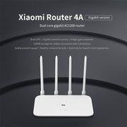 Original Xiaomi WiFi Router 4A Smart APP Control AC1200 1167Mbps 128MB 2.4GHz & 5GHz Dual-core CPU Gigabit Ethernet Port Wireless Router Repeater with 4 Antennas, Support Web & Android & iOS, US Plug(White)