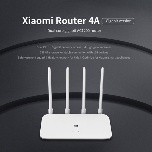 Original Xiaomi WiFi Router 4A Smart APP Control AC1200 1167Mbps 128MB 2.4GHz & 5GHz Dual-core CPU Gigabit Ethernet Port Wireless Router Repeater with 4 Antennas, Support Web & Android & iOS, US Plug(White)