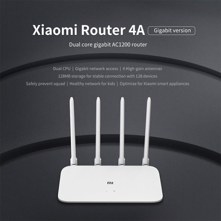 Original Xiaomi WiFi Router 4A Smart APP Control AC1200 1167Mbps 128MB 2.4GHz & 5GHz Dual-core CPU Gigabit Ethernet Port Wireless Router Repeater with 4 Antennas, Support Web & Android & iOS, US Plug(White)