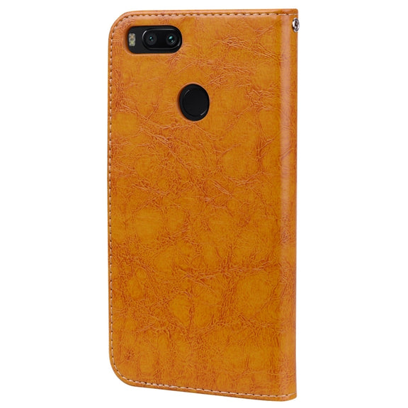 For Xiaomi  Mi A1 & 5X Business Style Oil Wax Texture Horizontal Flip Leather Case with Holder & Card Slots & Wallet & Lanyard(Yellow)