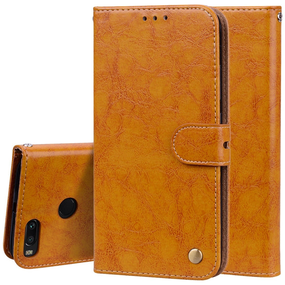 For Xiaomi  Mi A1 & 5X Business Style Oil Wax Texture Horizontal Flip Leather Case with Holder & Card Slots & Wallet & Lanyard(Yellow)