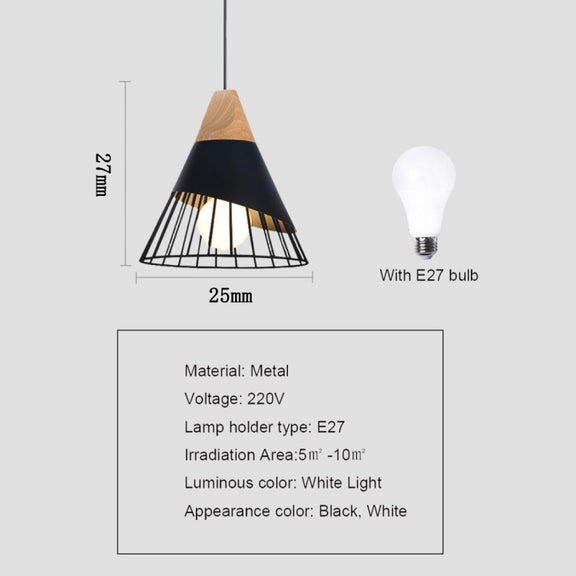 E27 Modern Lighting Iron Solid Wood Pendant Light Hanging Lamp(White)