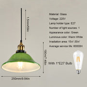 LED Industrial Edison Vintage Style Hanging lamp Green Emerald Glass Pendant Light with E27 Bulb (Warm White)