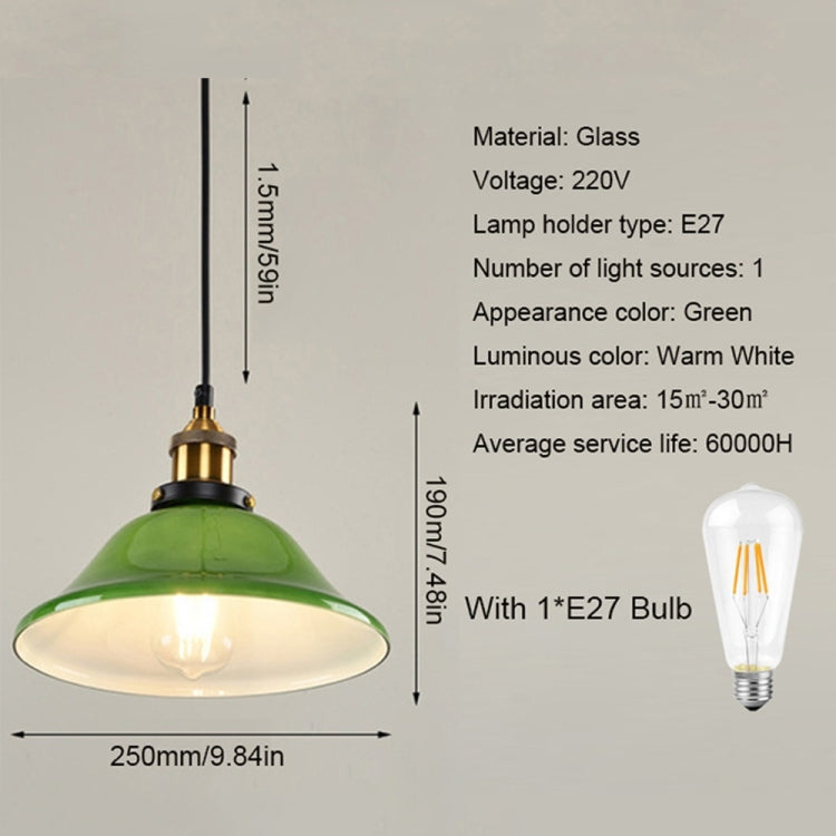 LED Industrial Edison Vintage Style Hanging lamp Green Emerald Glass Pendant Light with E27 Bulb (Warm White)