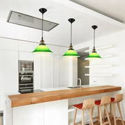LED Industrial Edison Vintage Style Hanging lamp Green Emerald Glass Pendant Light with E27 Bulb (Warm White)