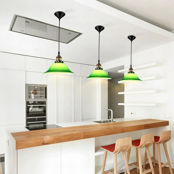 LED Industrial Edison Vintage Style Hanging lamp Green Emerald Glass Pendant Light with E27 Bulb (Warm White)