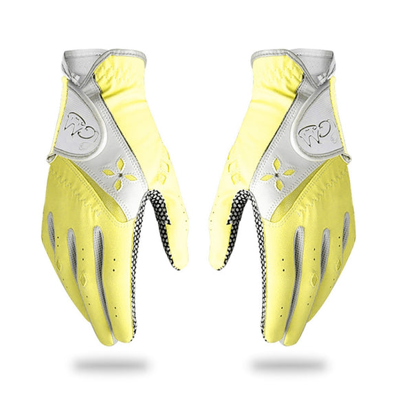 PGM One Pair Golf Non-Slip PU Leather Gloves for Women (Color:Yellow Size:19)