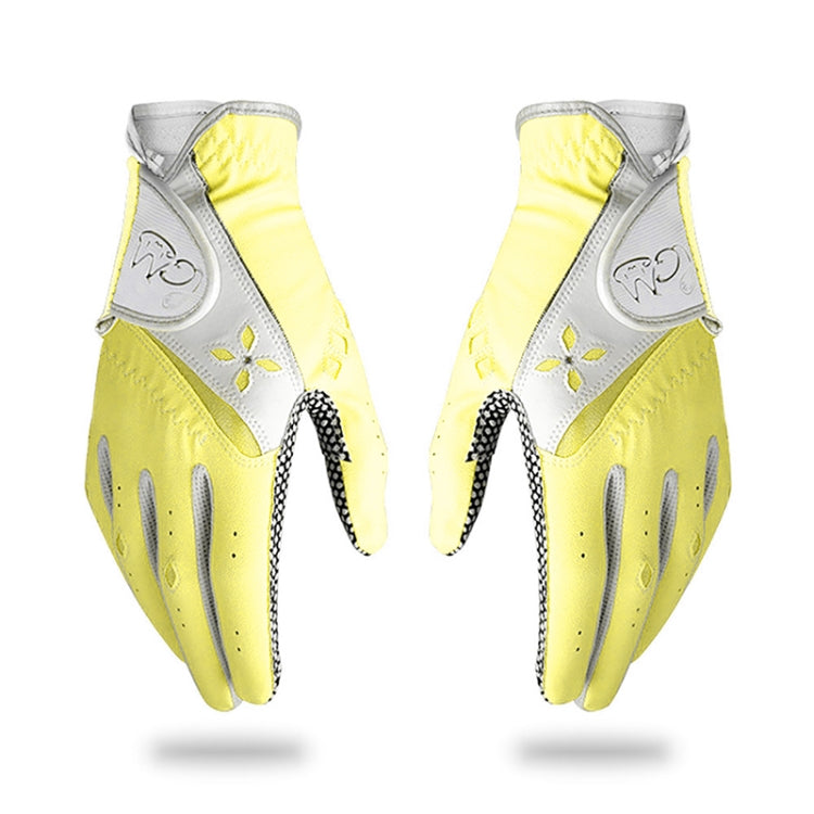 PGM One Pair Golf Non-Slip PU Leather Gloves for Women (Color:Yellow Size:19)