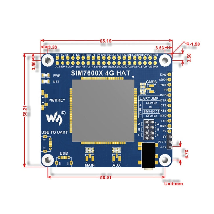 Waveshare 4G / 3G / 2G / GSM / GPRS / GNSS HAT for Raspberry Pi, LTE CAT4, for China - free shipping - PMC TechLife - Order now!