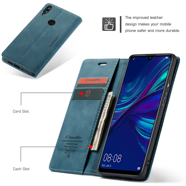 CaseMe Multifunctional Retro Frosted Horizontal Flip Leather Case for Huawei P Smart 2019 /  Honor 10 Lite, with Card Slots & Holder & Wallet(Blue)