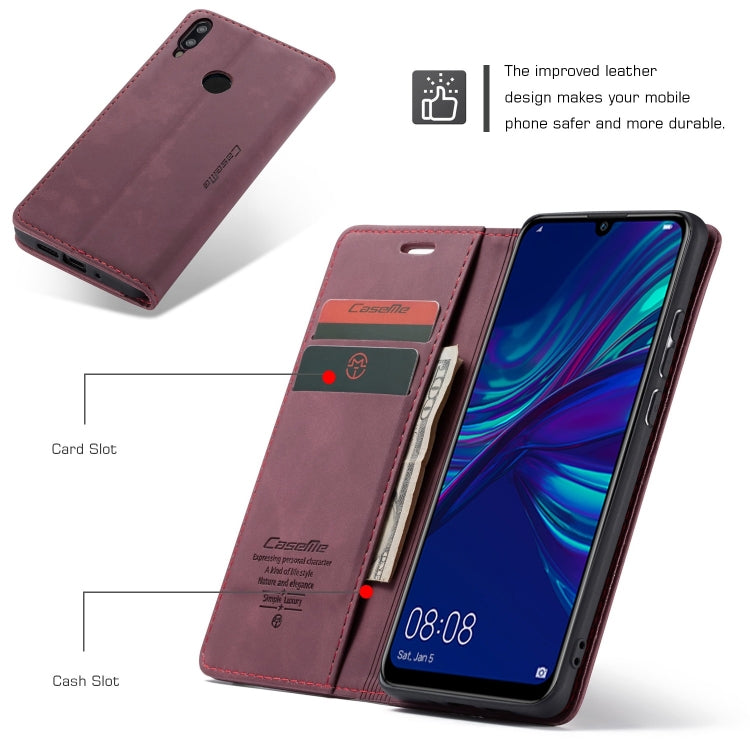 CaseMe Multifunctional Retro Frosted Horizontal Flip Leather Case for Huawei P Smart 2019 /  Honor 10 Lite, with Card Slots & Holder & Wallet(Wine Red)