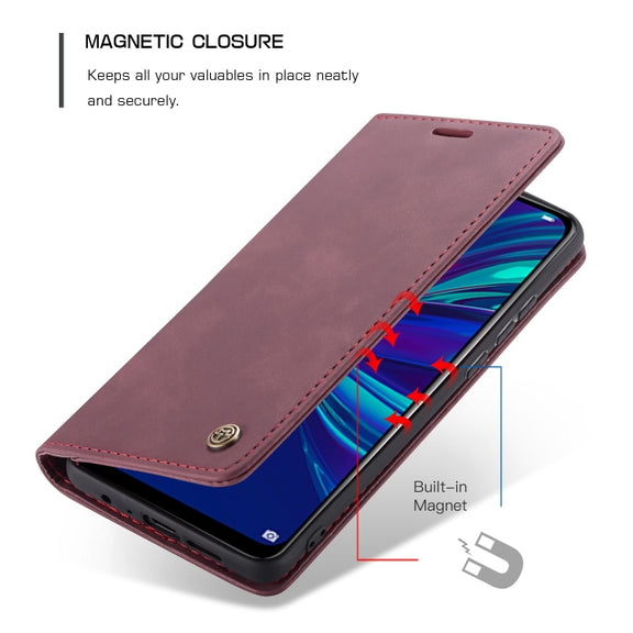 CaseMe Multifunctional Retro Frosted Horizontal Flip Leather Case for Huawei P Smart 2019 /  Honor 10 Lite, with Card Slots & Holder & Wallet(Wine Red)