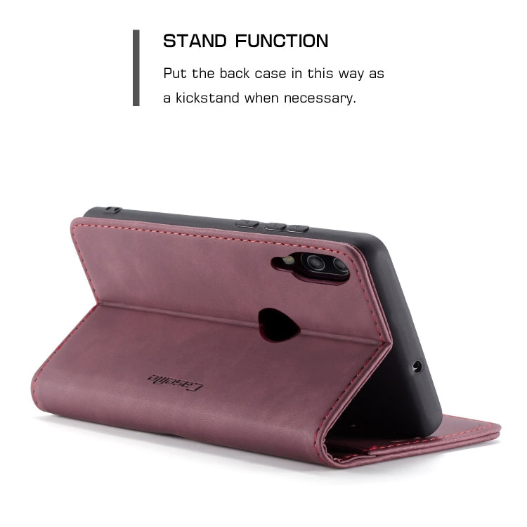 CaseMe Multifunctional Retro Frosted Horizontal Flip Leather Case for Huawei P Smart 2019 /  Honor 10 Lite, with Card Slots & Holder & Wallet(Wine Red)
