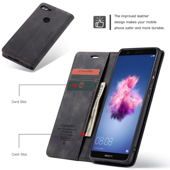 CaseMe Multifunctional Retro Frosted Horizontal Flip Leather Case for Huawei P Smart / Enjoy 7S /  Honor 9 Lite, with Card Slots & Holder & Wallet(Black)