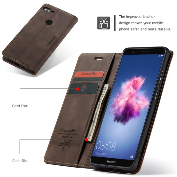 CaseMe Multifunctional Retro Frosted Horizontal Flip Leather Case for Huawei P Smart / Enjoy 7S /  Honor 9 Lite, with Card Slots & Holder & Wallet(Coffee)