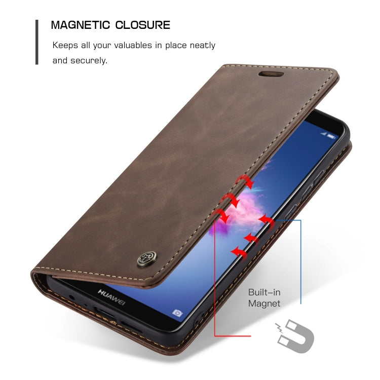 CaseMe Multifunctional Retro Frosted Horizontal Flip Leather Case for Huawei P Smart / Enjoy 7S /  Honor 9 Lite, with Card Slots & Holder & Wallet(Coffee)