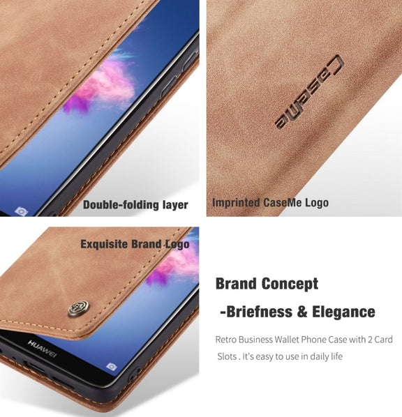 CaseMe Multifunctional Retro Frosted Horizontal Flip Leather Case for Huawei P Smart / Enjoy 7S /  Honor 9 Lite, with Card Slots & Holder & Wallet(Coffee)