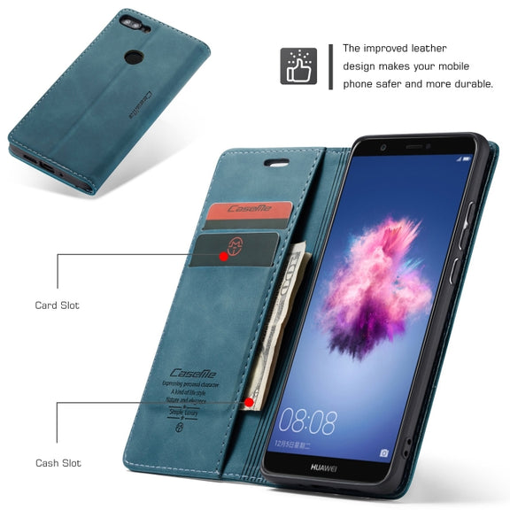 CaseMe Multifunctional Retro Frosted Horizontal Flip Leather Case for Huawei P Smart / Enjoy 7S /  Honor 9 Lite, with Card Slots & Holder & Wallet(Blue)