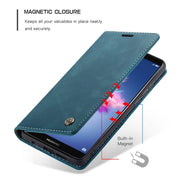 CaseMe Multifunctional Retro Frosted Horizontal Flip Leather Case for Huawei P Smart / Enjoy 7S /  Honor 9 Lite, with Card Slots & Holder & Wallet(Blue)
