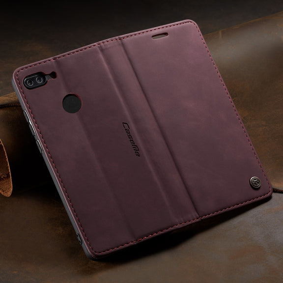 CaseMe Multifunctional Retro Frosted Horizontal Flip Leather Case for Huawei P Smart / Enjoy 7S /  Honor 9 Lite, with Card Slots & Holder & Wallet(Wine Red)