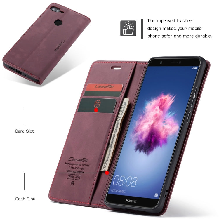 CaseMe Multifunctional Retro Frosted Horizontal Flip Leather Case for Huawei P Smart / Enjoy 7S /  Honor 9 Lite, with Card Slots & Holder & Wallet(Wine Red)