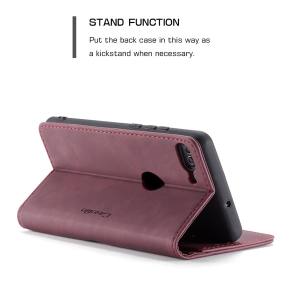 CaseMe Multifunctional Retro Frosted Horizontal Flip Leather Case for Huawei P Smart / Enjoy 7S /  Honor 9 Lite, with Card Slots & Holder & Wallet(Wine Red)