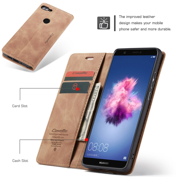 CaseMe Multifunctional Retro Frosted Horizontal Flip Leather Case for Huawei P Smart / Enjoy 7S /  Honor 9 Lite, with Card Slots & Holder & Wallet(Brown)