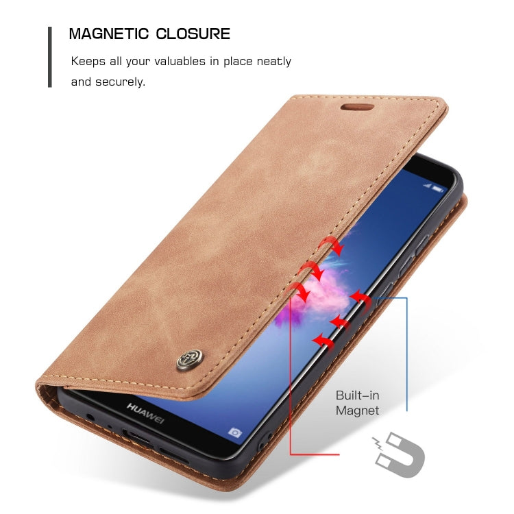 CaseMe Multifunctional Retro Frosted Horizontal Flip Leather Case for Huawei P Smart / Enjoy 7S /  Honor 9 Lite, with Card Slots & Holder & Wallet(Brown)