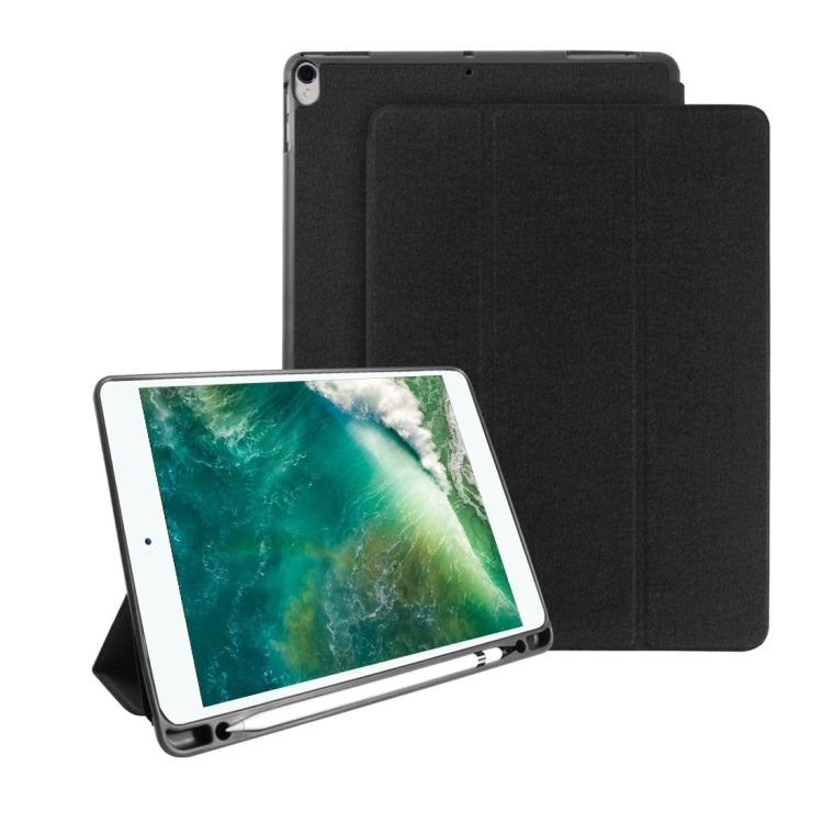 Mutural Exquisite Series Cloth Texture PU+TPU Leather Case for iPad Pro 10.5 inch, with 3-Fold Holder & Pen Slot & Sleep & Wake-up Function(Black) - free shipping - PMC TechLife - Order now!