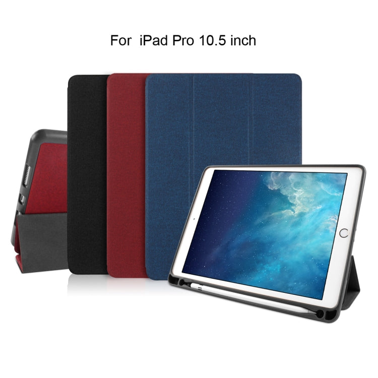 Mutural Exquisite Series Cloth Texture PU+TPU Leather Case for iPad Pro 10.5 inch, with 3-Fold Holder & Pen Slot & Sleep & Wake-up Function(Black)