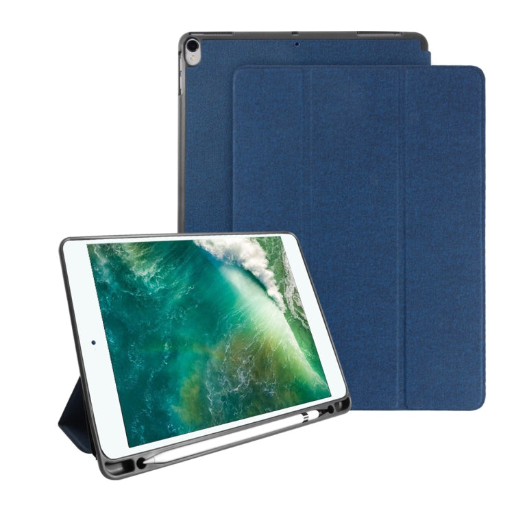 Mutural Exquisite Series Cloth Texture PU+TPU Leather Case for iPad Pro 10.5 inch, with 3-Fold Holder & Pen Slot & Sleep & Wake-up Function(Blue) - free shipping - PMC Jewellery - Order now!