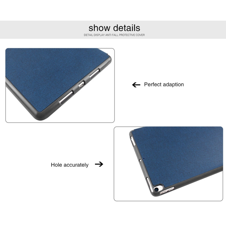 Mutural Exquisite Series Cloth Texture PU+TPU Leather Case for iPad Pro 10.5 inch, with 3-Fold Holder & Pen Slot & Sleep & Wake-up Function(Blue) - free shipping - PMC Jewellery - Order now!