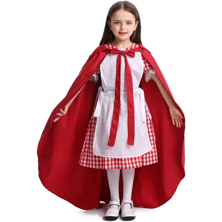 Little Red Riding Hood Parent Child Fairy Tale Drama Performance Costume Little Red Riding Hood Dress Little Maid Two Dress Halloween Costume (Color:Cape+Maid Size:XS)