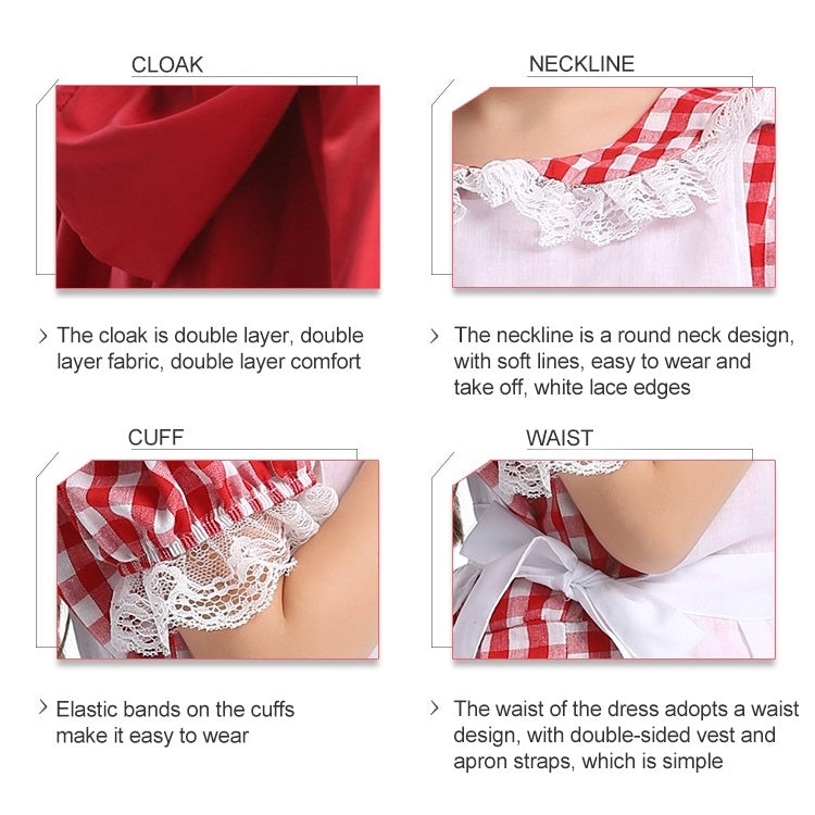 Little Red Riding Hood Parent Child Fairy Tale Drama Performance Costume Little Red Riding Hood Dress Little Maid Two Dress Halloween Costume (Color:Cape+Maid Size:XS)