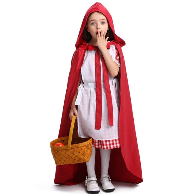 Little Red Riding Hood Parent Child Fairy Tale Drama Performance Costume Little Red Riding Hood Dress Little Maid Two Dress Halloween Costume (Color:Cape+Maid Size:XS)