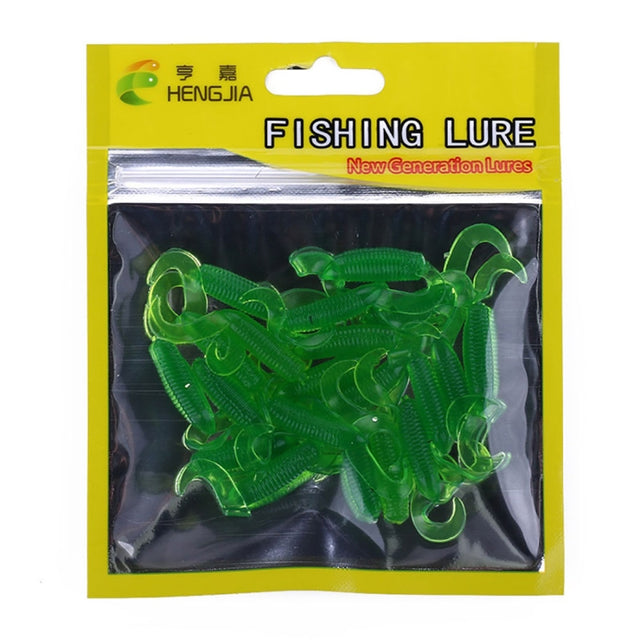 HENGJIA SO105 20 PCS 3.5cm/0.9g Double Tailed Bait Soft Bait for Sea Fishing (Green)