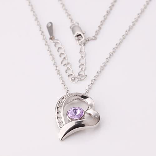 18K Gold Plated Crystal Silver Color Heart Pendant Necklace with Purple Stone - free shipping - PMC Jewellery - Order now!