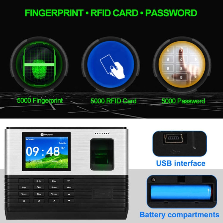 Realand AL355 Fingerprint Time Attendance with 2.8 inch Color Screen & ID Card Function & WiFi - free shipping - PMC Jewellery - Order now!