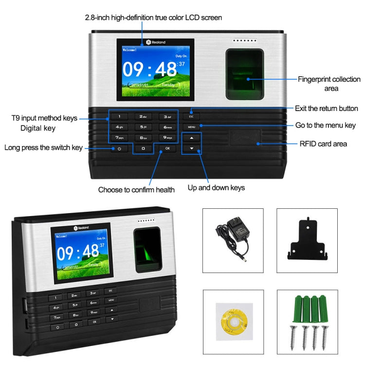 Realand AL355 Fingerprint Time Attendance with 2.8 inch Color Screen & ID Card Function & WiFi - free shipping - PMC Jewellery - Order now!