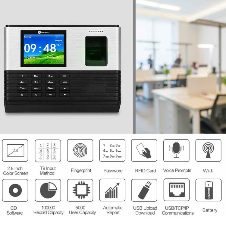 Realand AL355 Fingerprint Time Attendance with 2.8 inch Color Screen & ID Card Function & WiFi - free shipping - PMC Jewellery - Order now!