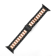For Apple Watch Series 10 42mm / 9&8&7 41mm / SE 3&SE 2&6&SE&5&4 40mm / 3&2&1 38mm Fold Buckle 3 Beads Stainless Steel Watch Band (Black+Rose gold)