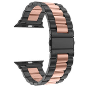For Apple Watch Series 10 42mm / 9&8&7 41mm / SE 3&SE 2&6&SE&5&4 40mm / 3&2&1 38mm Fold Buckle 3 Beads Stainless Steel Watch Band (Black+Rose gold)